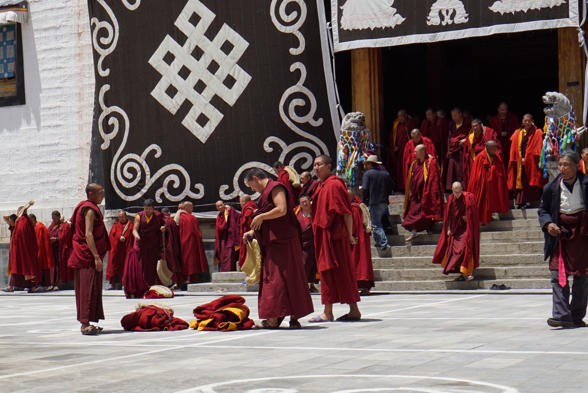 Monks out in the courtyard after (or in between) services.