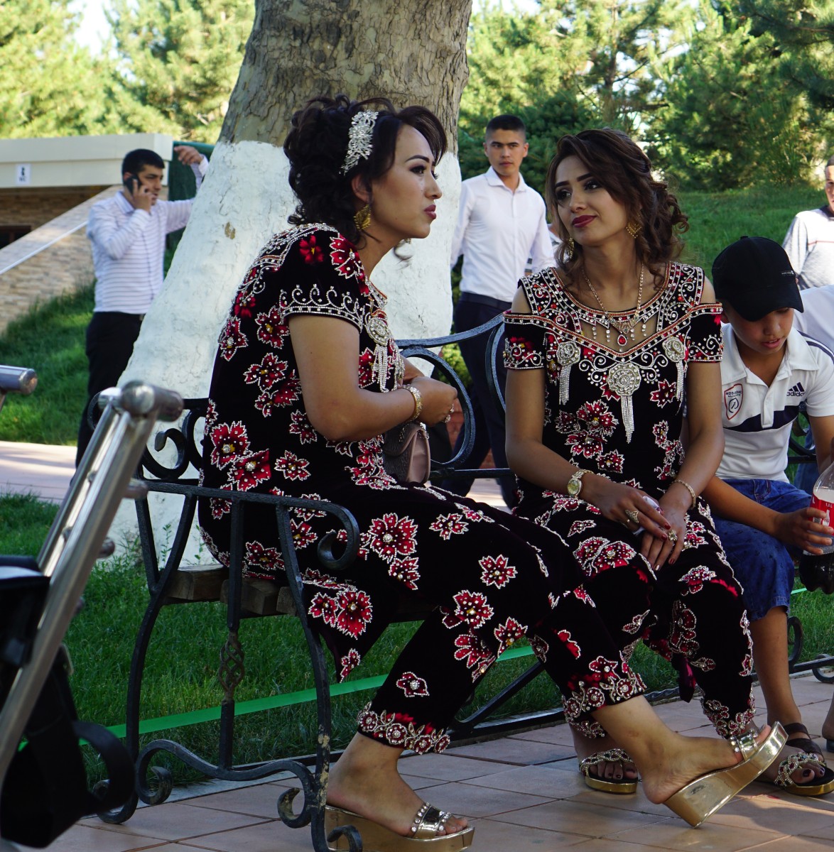Ladies relaxing before a wedding reception.