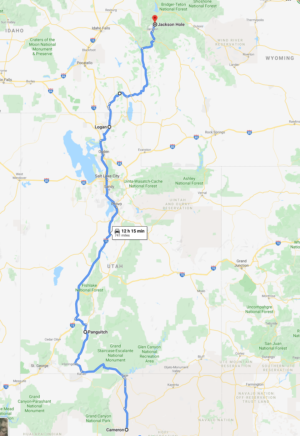 Cameron, AZ to Jackson Hole, WY